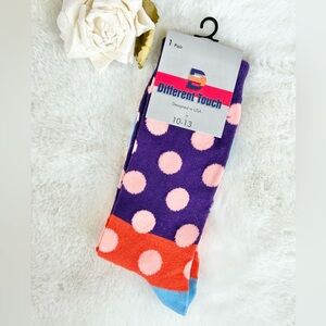 New with tag Men's Polka Dot Socks- Purple, Orange and Blue with Pink polka dots